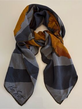 Ken Scott Striped & Abstract Print Silk Scarf